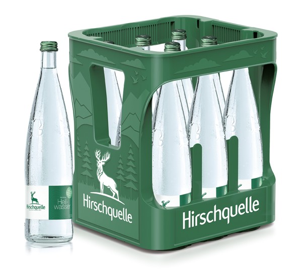 Hirschquelle agua curativa natural 9 x 0,75L botella de vidrio depósito retornable caja original