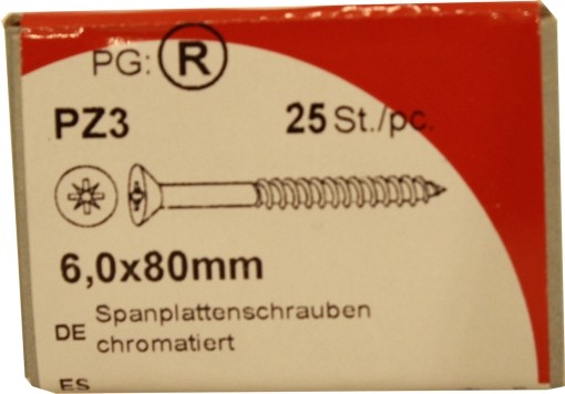 Tornillos del conglomerado Pozidrive cromado 6, 0 x 80 mm K P 25