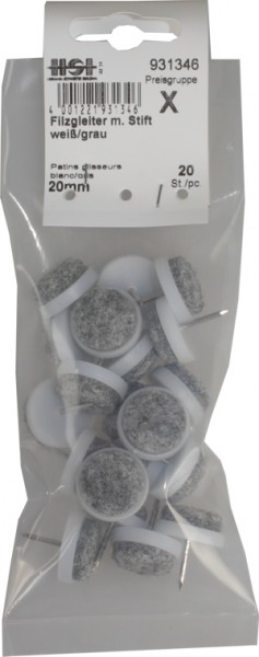 Deslizadores de fieltro m. pluma blanca/gris 20 mm