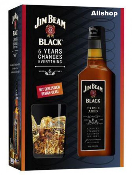 Caja de regalo de Jim Beam negro con vidrio