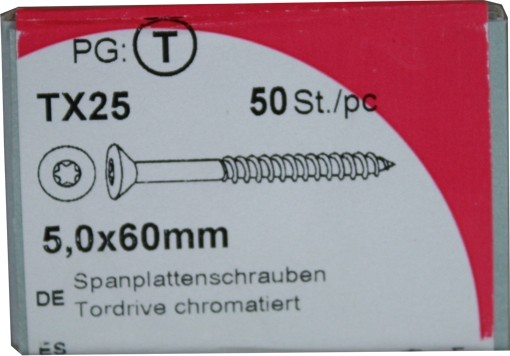 Tornillos del conglomerado puerta unidad cromado 5, 0 x 60 mm 50 KP