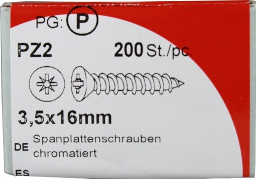 Conglomerado tornillos Pozidrive cromado 3, 5x16mm KP 200