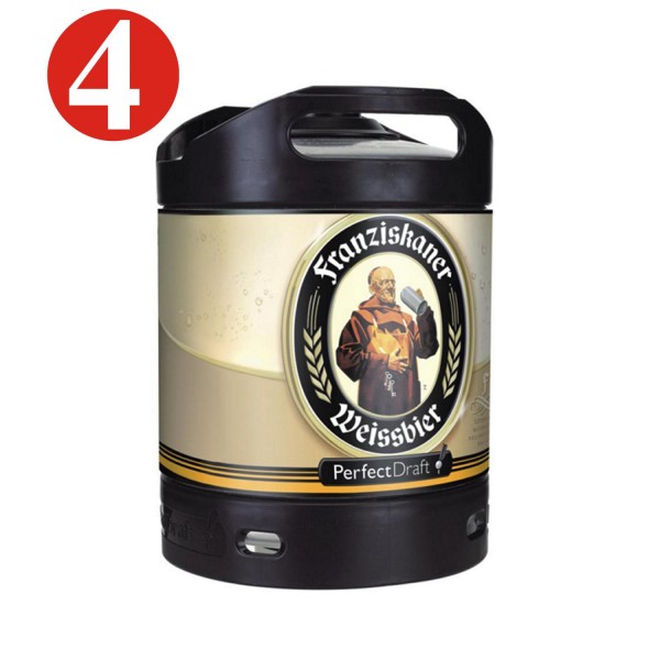 4x Franziskaner Weissbier cerveza de trigo Perfect Draft 6 litros barril 5,0% vol