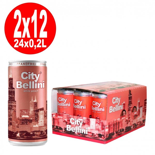 2 x 12 latas 0.2 L City Bellini Peach, cóctel de durazno con sabor, 5.5% alc. vol. -Depósito libre